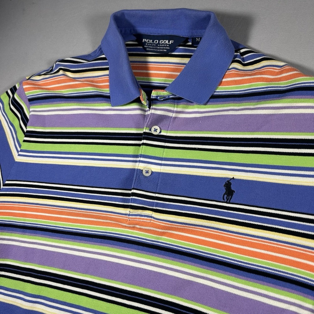 Vintage Polo Golf Ralph Lauren Stripe Golf Polo Shirt Men M Pony Logo